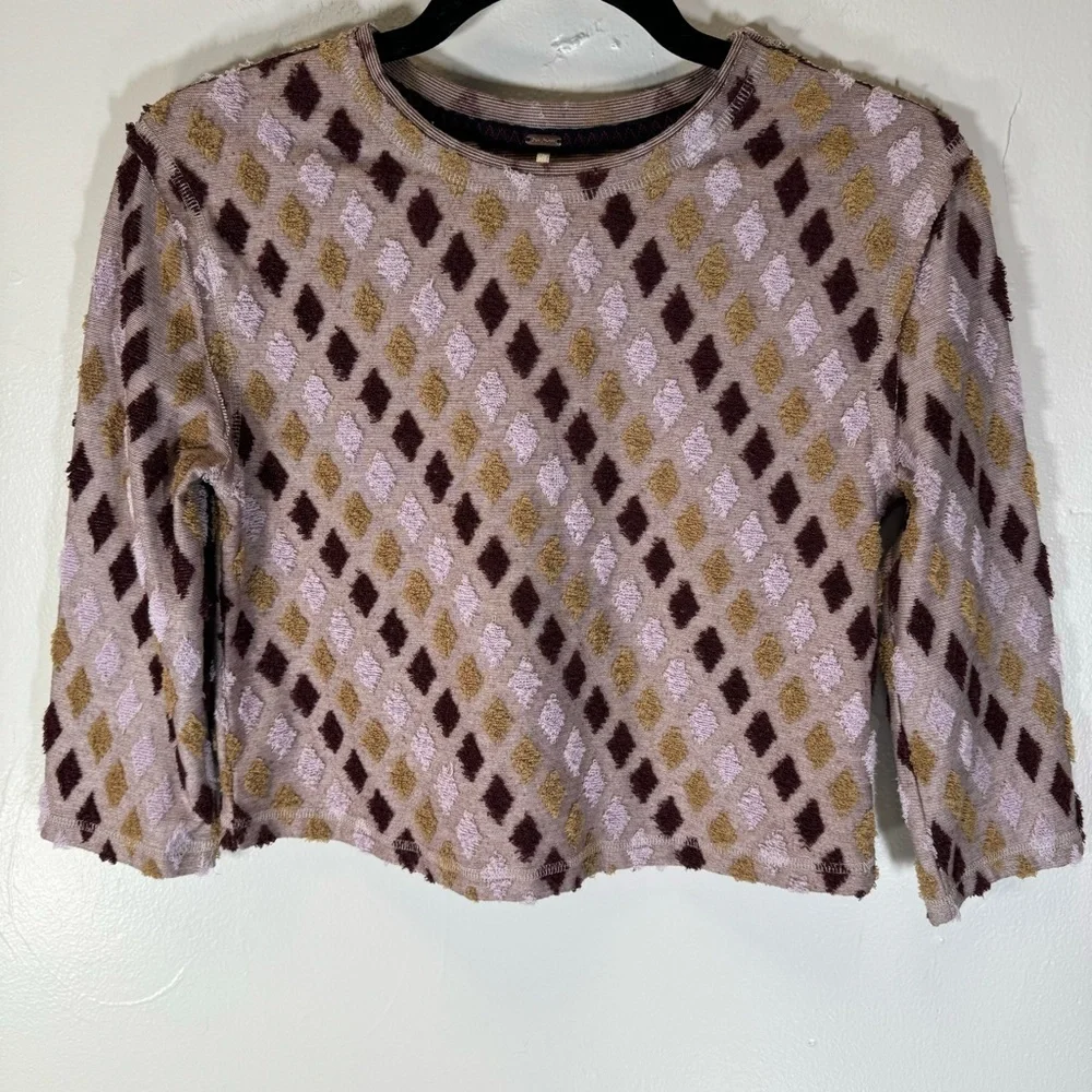 free people crop top magic carpet blouse lavender burgundy diamond terry small